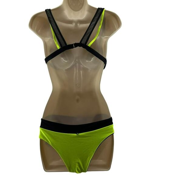 Fabletics Neon Yellow Mesh Top Reversible Bottom Bikini Set Womens - Picture 6 of 10